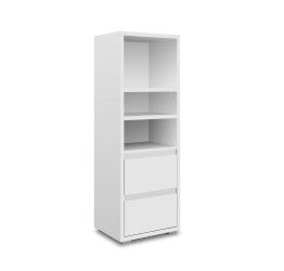 Conveniente Libreria salvaspazio con 2 cassetti, finitura Bianco opaco