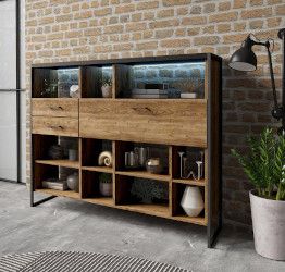 Libreria composta da 2 cassetti 1 ribalta, finitura legno invecchiato metallo nero