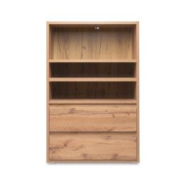 Spaziosa Libreria con 2 ripiani e 2 cassetti, finitura Rovere
