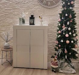 Credenza capiente, Madia di Design, 4 ante Alta, Bianco Lucido