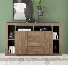 Spaziosa Credenza moderna di design a 2 ante e 3 cassetti, finitura Mercure 