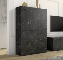 Credenza Moderna Effetto marmo, Madia di Design, 4 ante Alta, Made in Italy