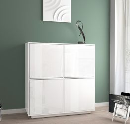 Moderna madia credenza alta di design con quattro ante bianco bianca laccata lucida