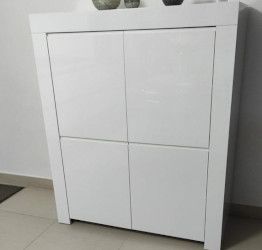 Moderno Mobile Credenza, Madia di Design, 4 ante Alta, Bianco Lucido