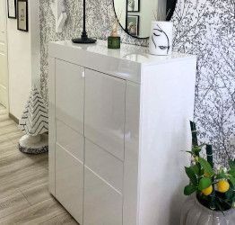 Madia  Credenza Moderna, Madia di Design, 2 ante Alta, Bianco Lucido