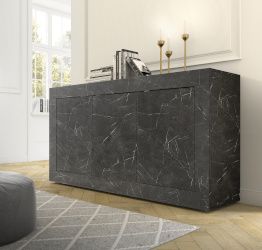 Madia moderna 3 ante effetto marmo nero, Made in Italy