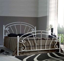 Letto in ferro battuto Copland, colore bianco confetto, made in Italy