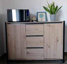 Credenza  Madia industry 2 ante 3 cassetti, Rovere Nodato e struttura in Antracite