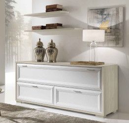 Credenza classica Bianco Frassinato e Olmo chiaro con ribalta e 2 cassetti