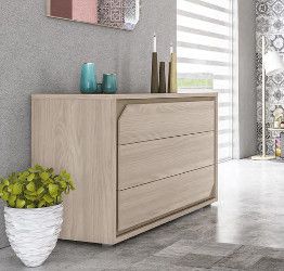 Comò moderno, Olmo Perla con dettagli visone, Made in Italy