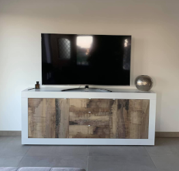 Credenza con ante e cassetti pero, struttura Bianca