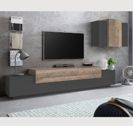 Economico Porta Tv L.240 cm con pensile sospeso in finitura Ardesia e Oak