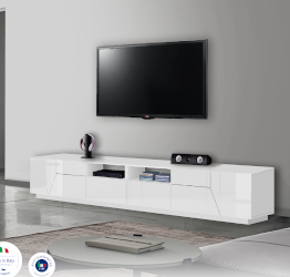 Innovativo Porta TV moderno Bianco lucido, Made in Italy 