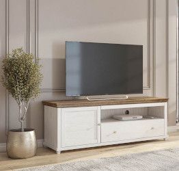 Porta TV composto da 1 anta e 1 cassetto, bianco frassinato e rovere 