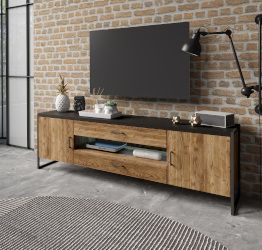 Porta TV grande finitura legno invecchiato e metallo nero