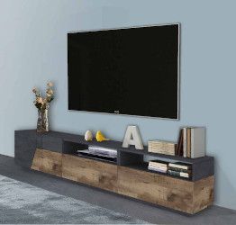 Porta TV dal design geometrico larghezza 200 cm, Pero e Ardesia