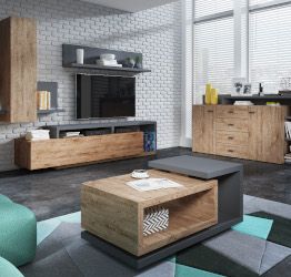 Sala completa moderna, rovere rustico e antracite