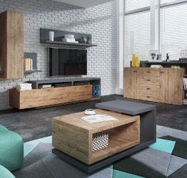 Sala completa moderna, rovere rustico e antracite