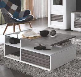 Tavolino 1 cassetto,  bianco laccato e rovere adamello, made in Italy