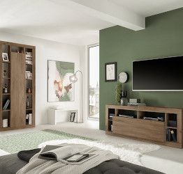 Soggiorno moderno composto da porta TV e libreria colonna, finitura Mercure