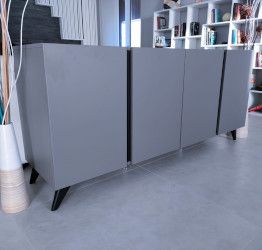 Credenza Madia 4 ante con maniglia a gola, finitura Grigio Seta Nobilitato