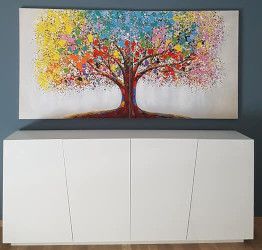 Credenza con ante asimmetriche di piccole dimensioni, Bianco lucido