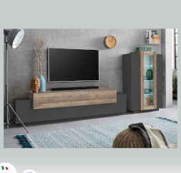 Soggiorno moderno con vetrina e porta tv in finitura Antracite e Oak