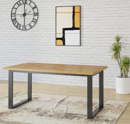 Tavolo moderno di design allungabile, finitura quercia e dettagli metallo nero