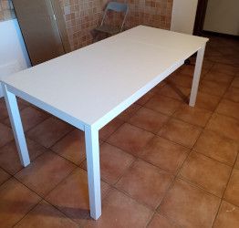 Tavolo allungabile moderno finitura bianco frassinato con struttura in metallo