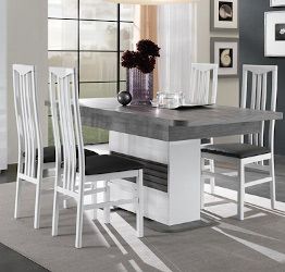 Tavolo moderno allungabile L.180, bianco lucido con piano rovere adamello 