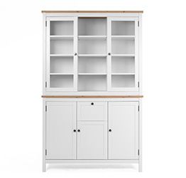 Madia credenza con 3 ante 2 ante in vetro e 1 cassetto finitura bianco opaco e top in quercia