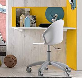 Scrivania sospesa senza gambe con tasca rimovibile in finitura Bianco frassino e Girasole