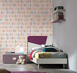 Letto singolo Ginger con  in finitura Bianco frassino e tessuto Violetta