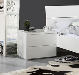 Comodino moderno con 2 cassetti in Bianco laccato lucido