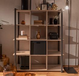 Libreria moderna stile Industry in finitura rovere nodato e antracite