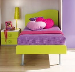 Letto singolo con testata onda in finitura Verde acido LACCATO