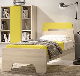 Letto singolo con testata bicolore in finitura Olmo e Lime LACCATO