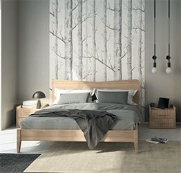 Letto matrimoniale Winner moderno con testata in legno, finitura rovere oak