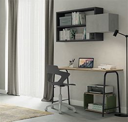 Scrivania moderna con gambe in metallo in finitura Grigio titanio e Noce brina