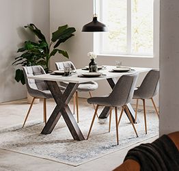 Tavolo moderno Tromso con gambe ad x  in finitura Willow e bianco