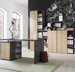 Ufficio Point completo con 3 librerie e una scrivania in finitura ossido e rovere