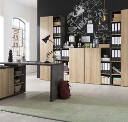 Ufficio Point completo con 4 librerie e una scrivania in finitura ossido e rovere