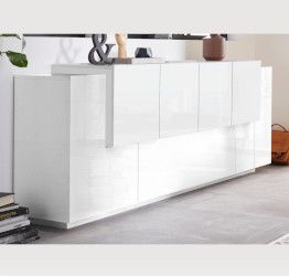 Conveniente Credenza finitura Bianca, 6 ante e 1 ribalta, Made in Italy