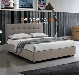 Letto matrimoniale con contenitore, ecopelle color Piuma Tortora scuro