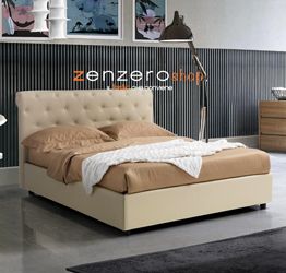 Letti contenitori matrimoniali, letto in ecopelle color Piuma Beige