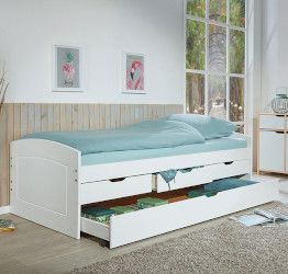 Letto in legno massello con secondo letto estraibile con ruote e 3 cassetti