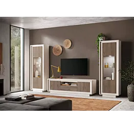 soggiorno moderno con vetrine cashmere