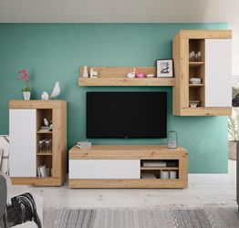 Soggiorno completo in offerta, finitura Rovere nodi e Bianco opaco