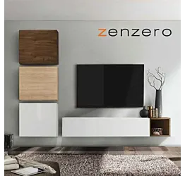 Soggiorno Zenzero, parete attrezzata moderna di design, cadiz, noce dark e bianco lucido 