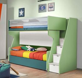 Letto a soppalco con passerella a 3 posti letto Moretti Compact, Flora e Pavone